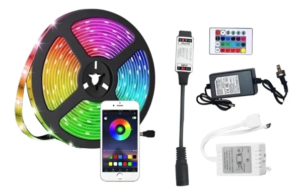 Cinta Led Tira Luces 5mts Rgb Con Bluetooth + Control